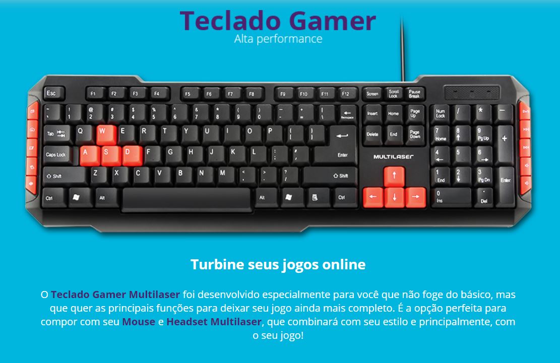 Teclado Gamer Com Hotkeys Multimidia Preto/Vermelho Multilaser - TC160